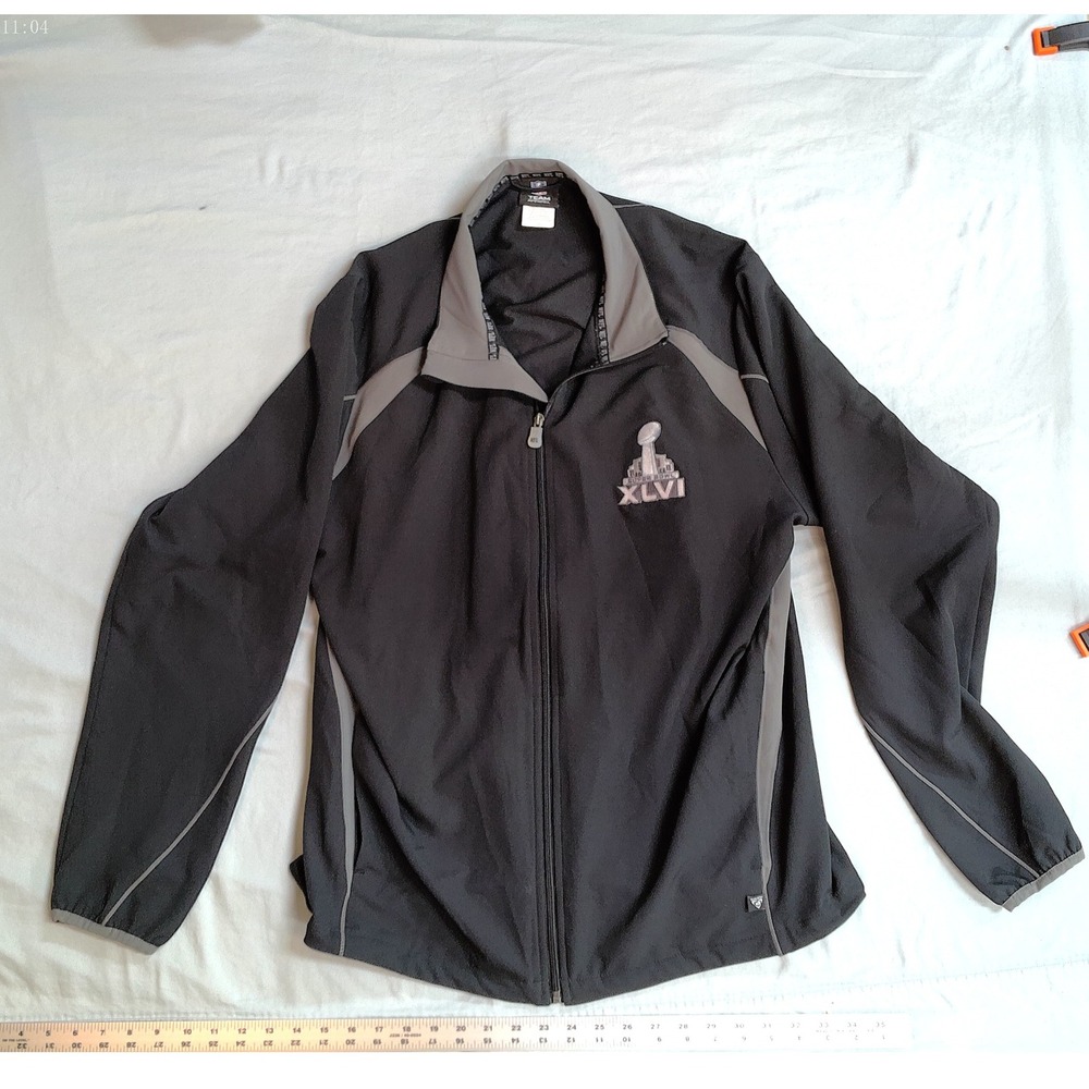 NFL Super Bowl XLVI Jacket Mens Team Apparel Full Zip Black‎ Gray Large